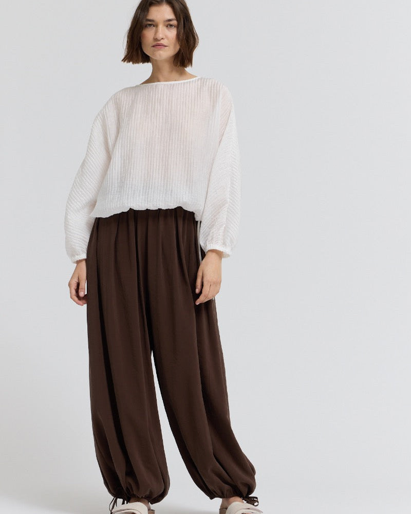 Brown Drawstring Rayon Balloon Pants