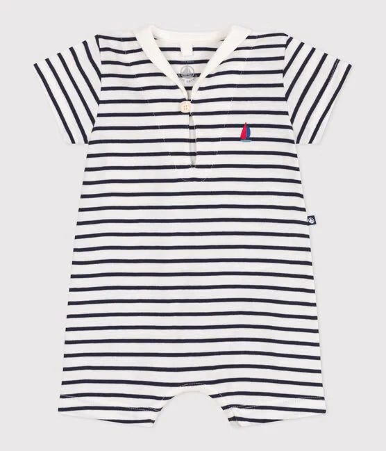 Petit Bateau Striped Romper with Sailor Collar