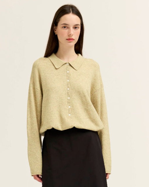 Pale Yellow Verigated Polo Sweater
