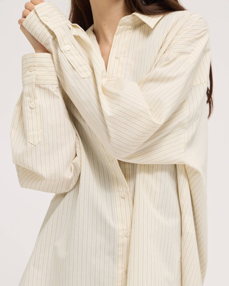 Ivory Pinstripe Cotton Oversized Shirt