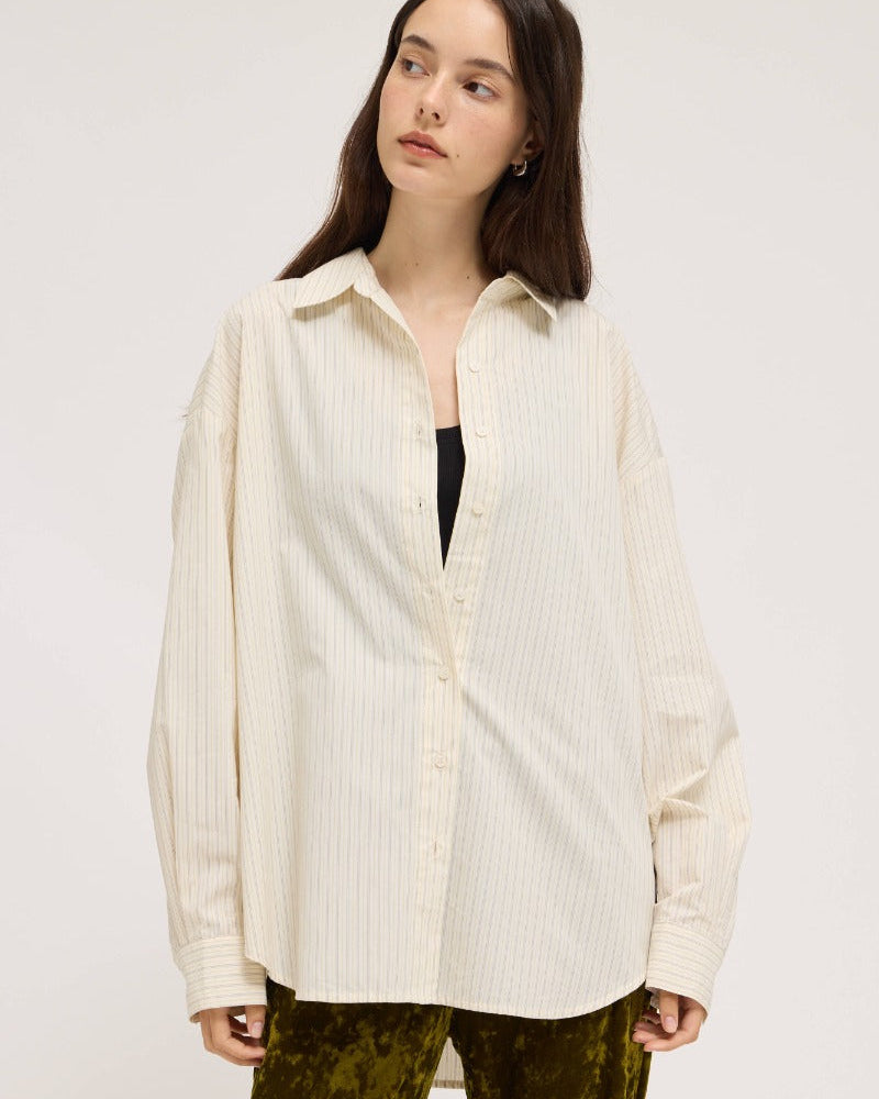 Ivory Pinstripe Cotton Oversized Shirt