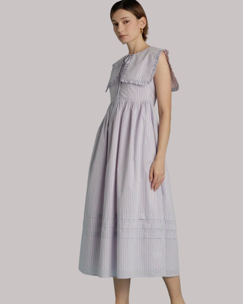 Women's Pink Blue Stripe Square Collar Dress