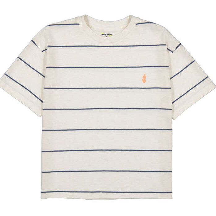 Boy's White Tee with Navy Pinstripe