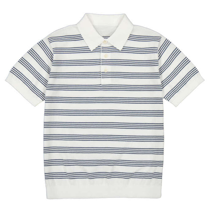 Boy's White Navy Stripe Polo Sweater