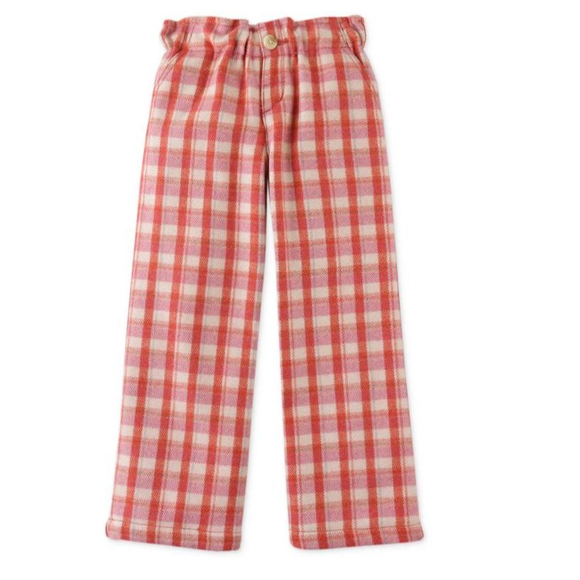 Coral Plaid Wide Leg Pant