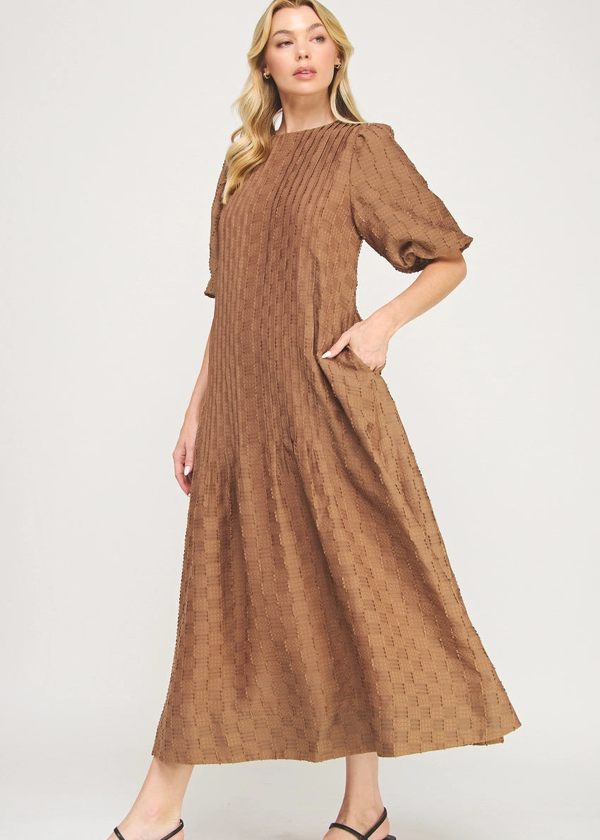 Cecil Copper Texture Pleat Midi Dress