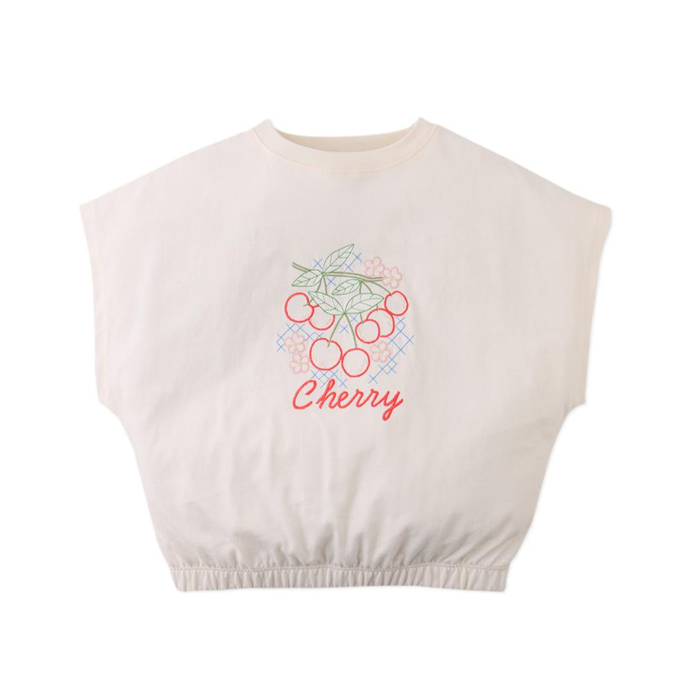 White Dolman Sleeve Embroidered Cherries