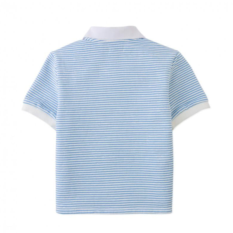 Boy's Blue Stripe Textured Polo Sweater