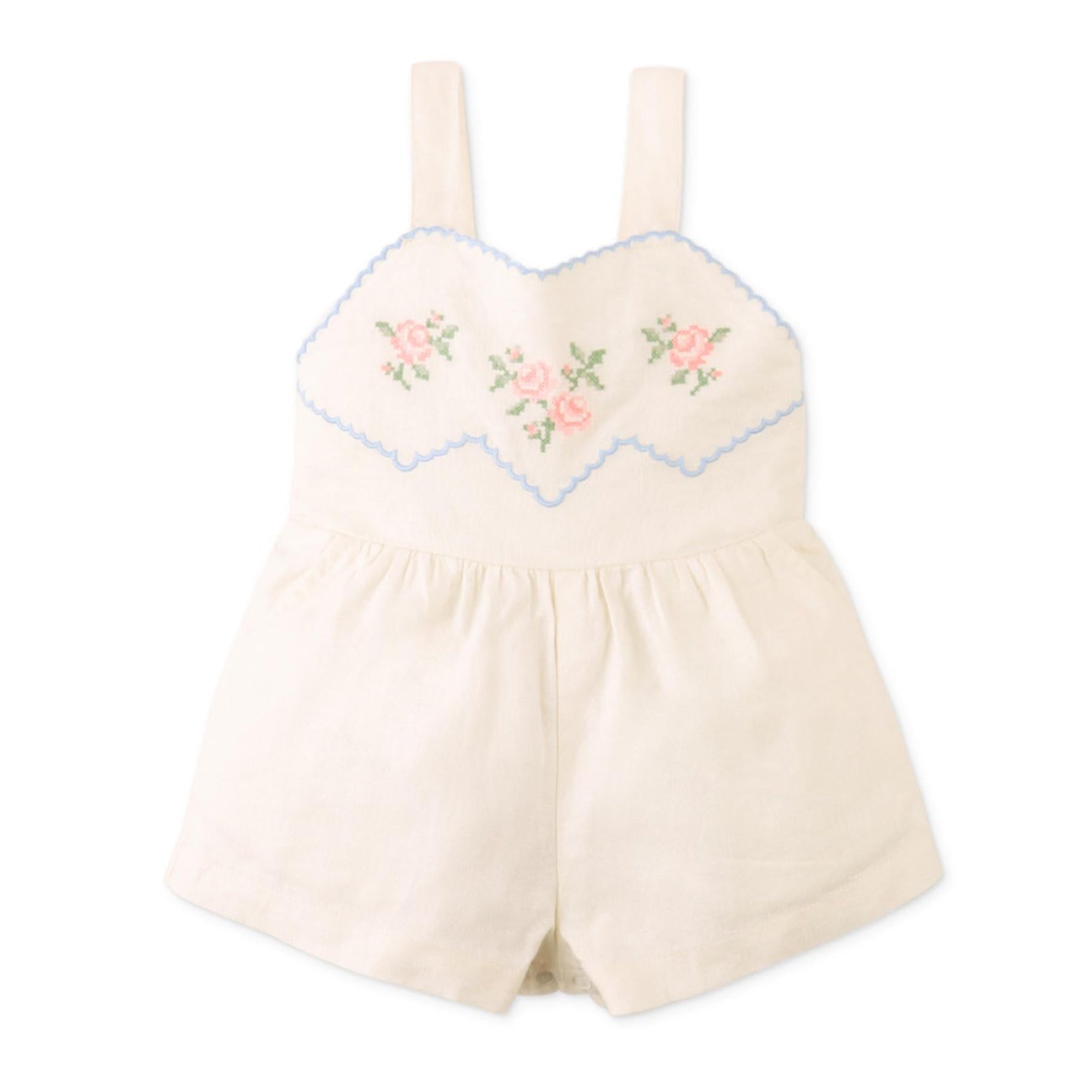 White Cross-stitch Sun Romper