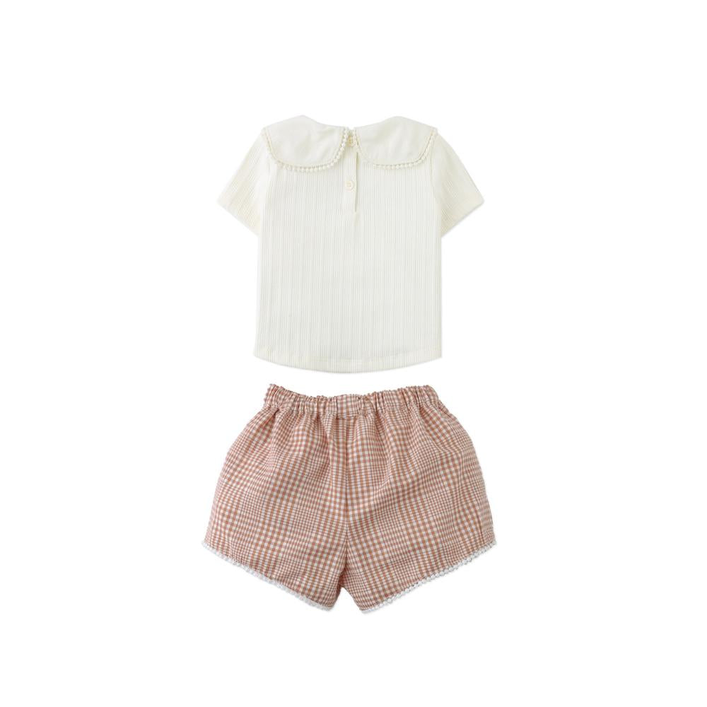 Plaid Short & Embroidered Collar Infant Tee