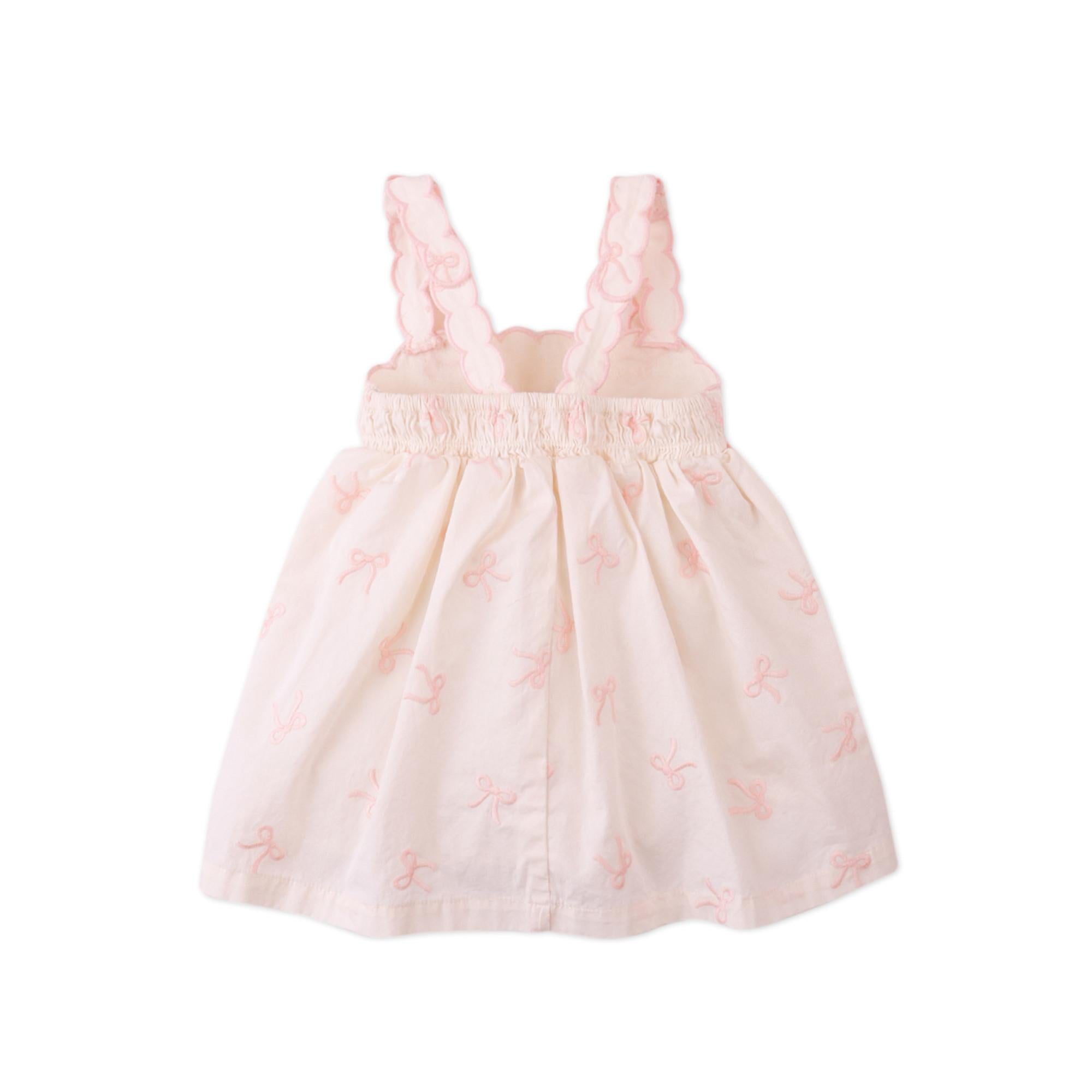 Pink Embroidered Bow Infant Sundress