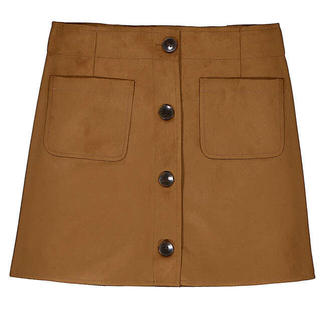 Caramel Suede Button Front Skirt