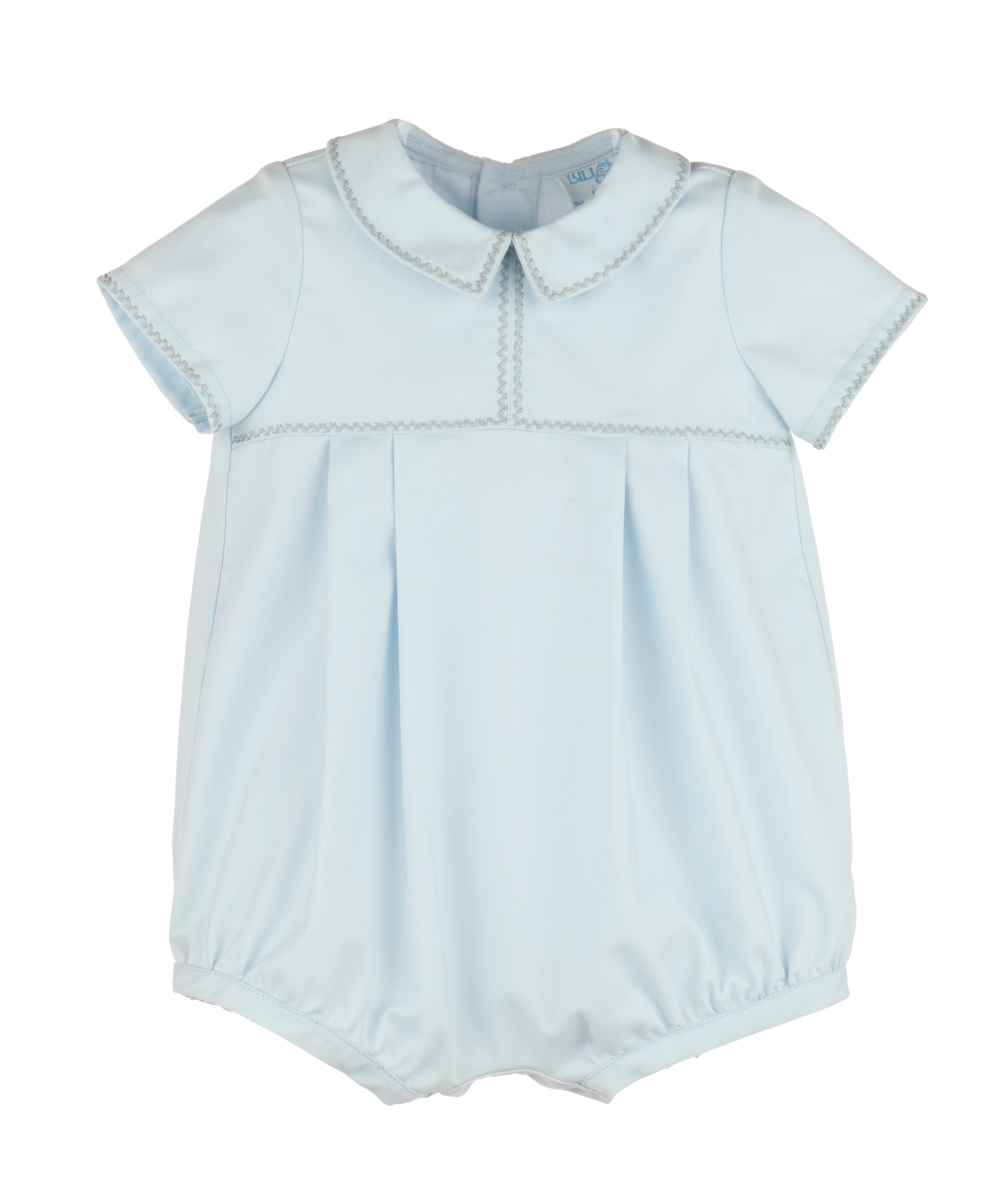 Light Blue Twill Stitched Infant Romper