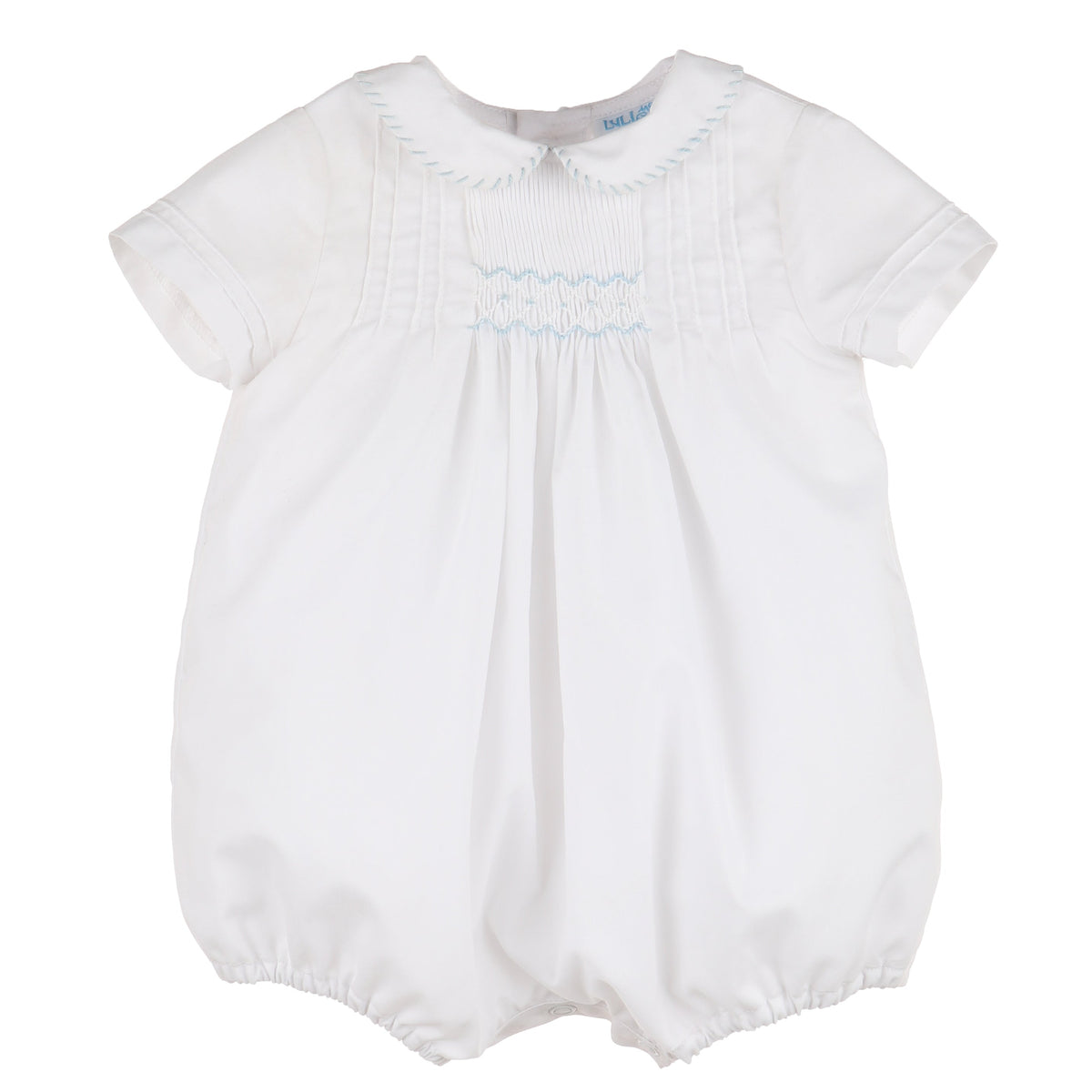 Boy's White Bubble Blue Smocking