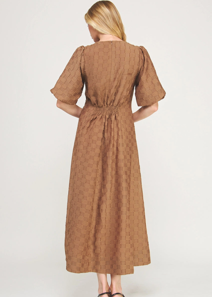 Cecil Copper Texture Pleat Midi Dress