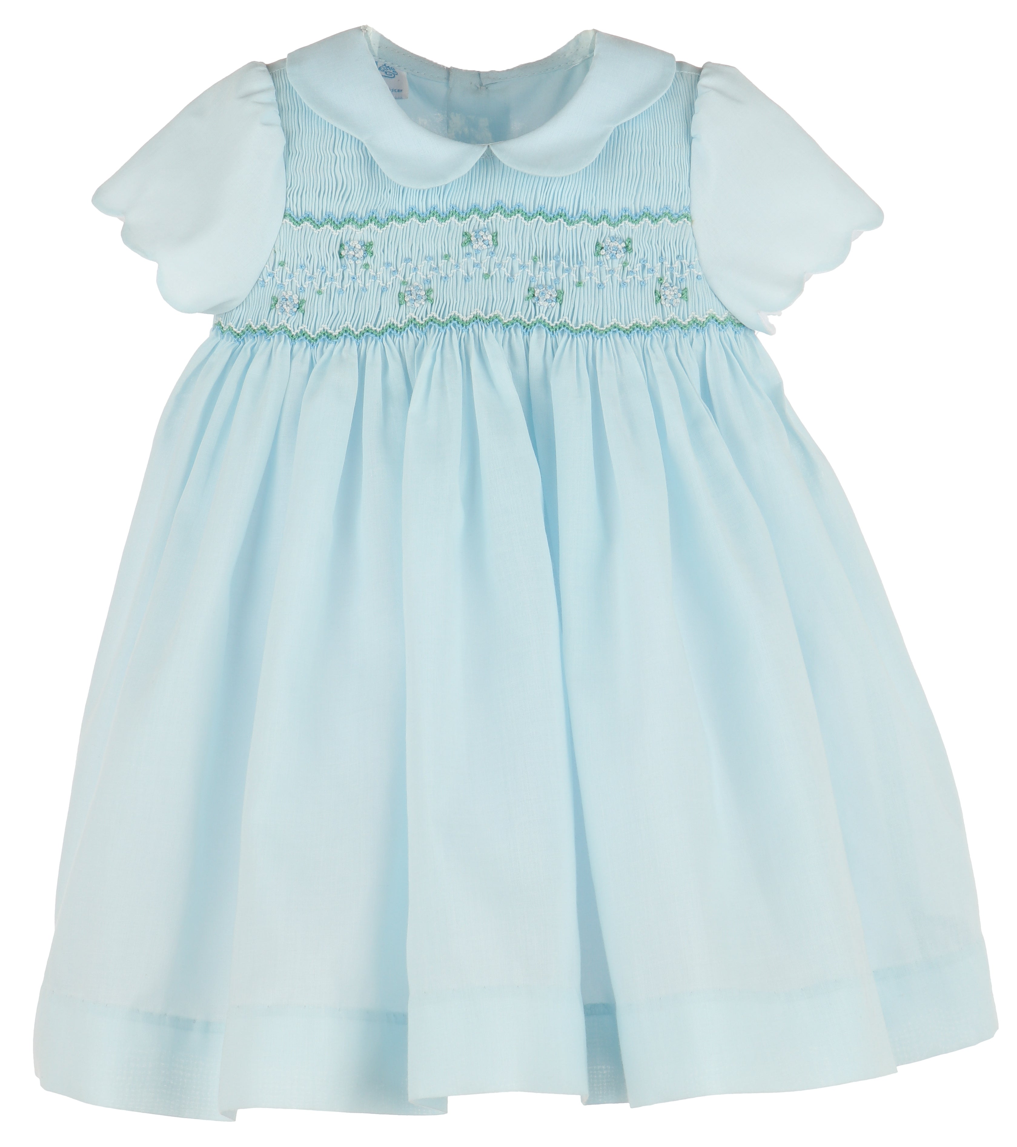 Light Blue Solid Smocked Dress