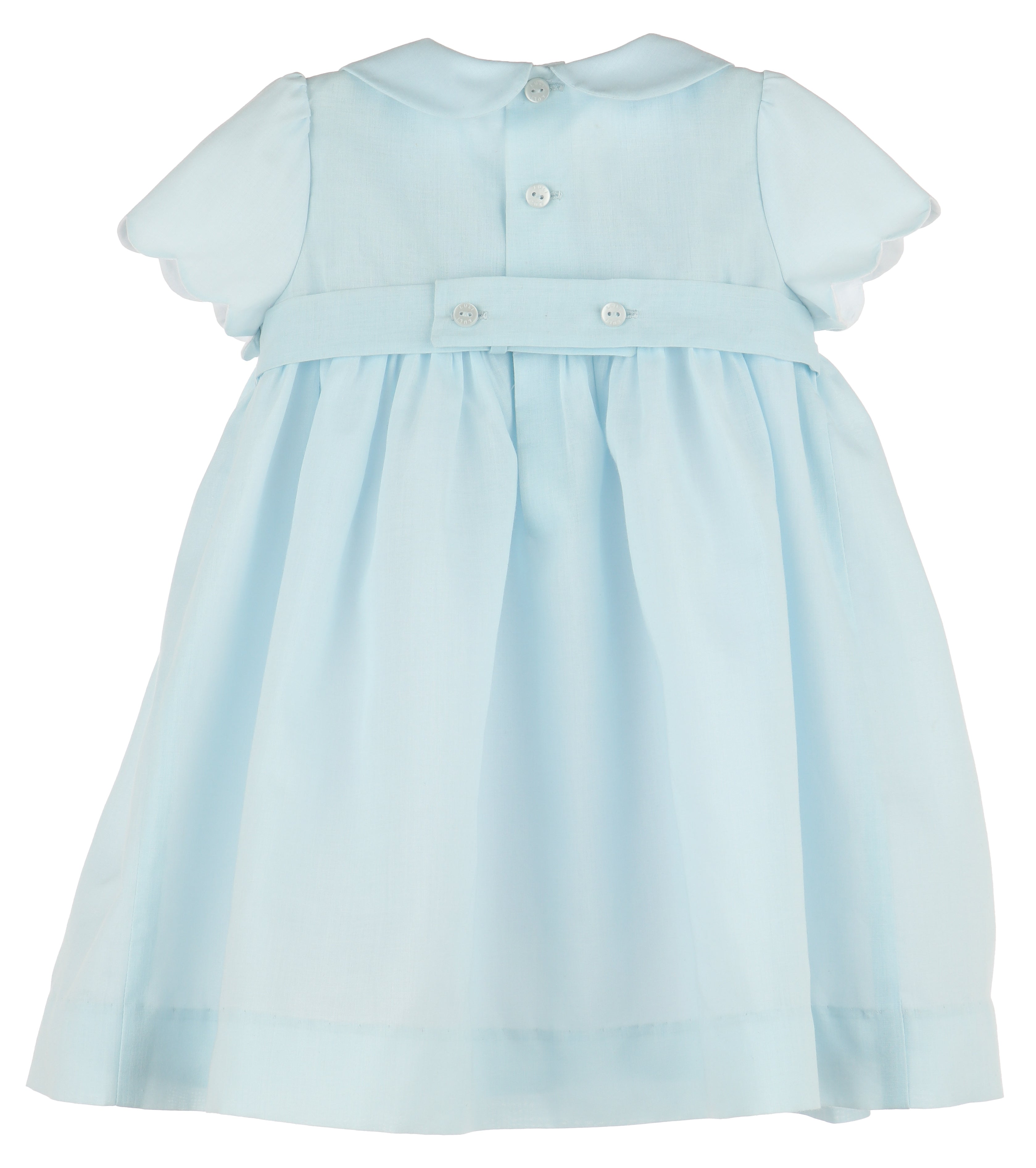 Light Blue Solid Smocked Dress