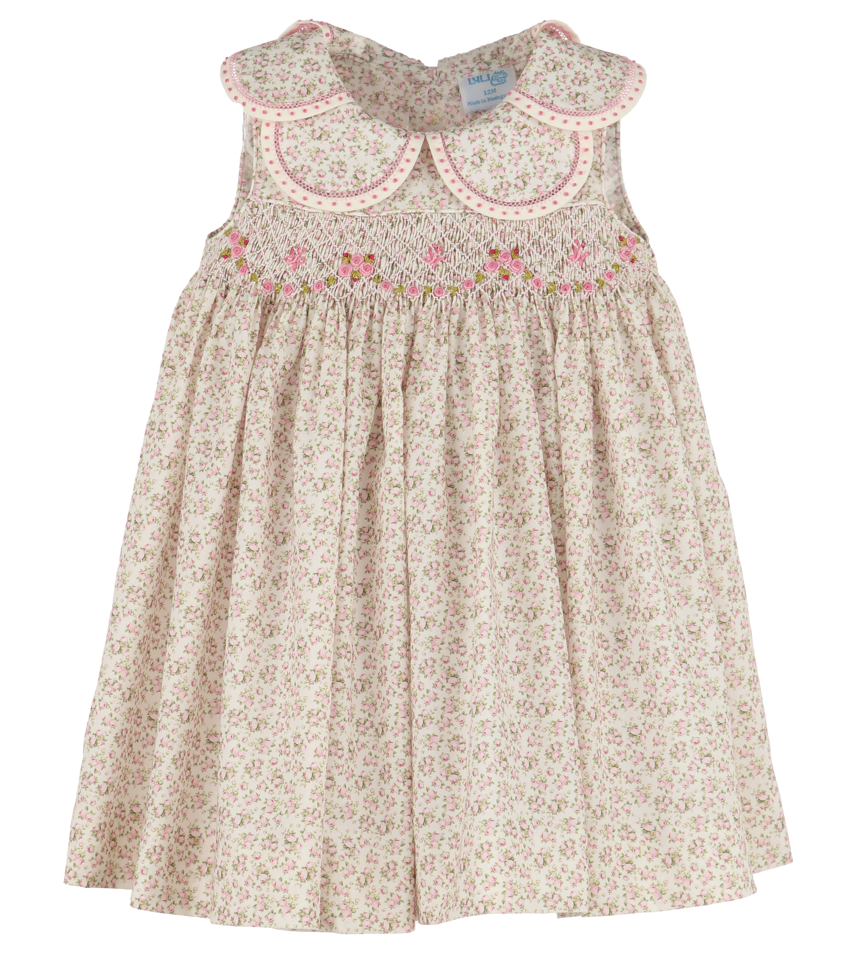 Pink Tea Roses Smocked Infant Dress