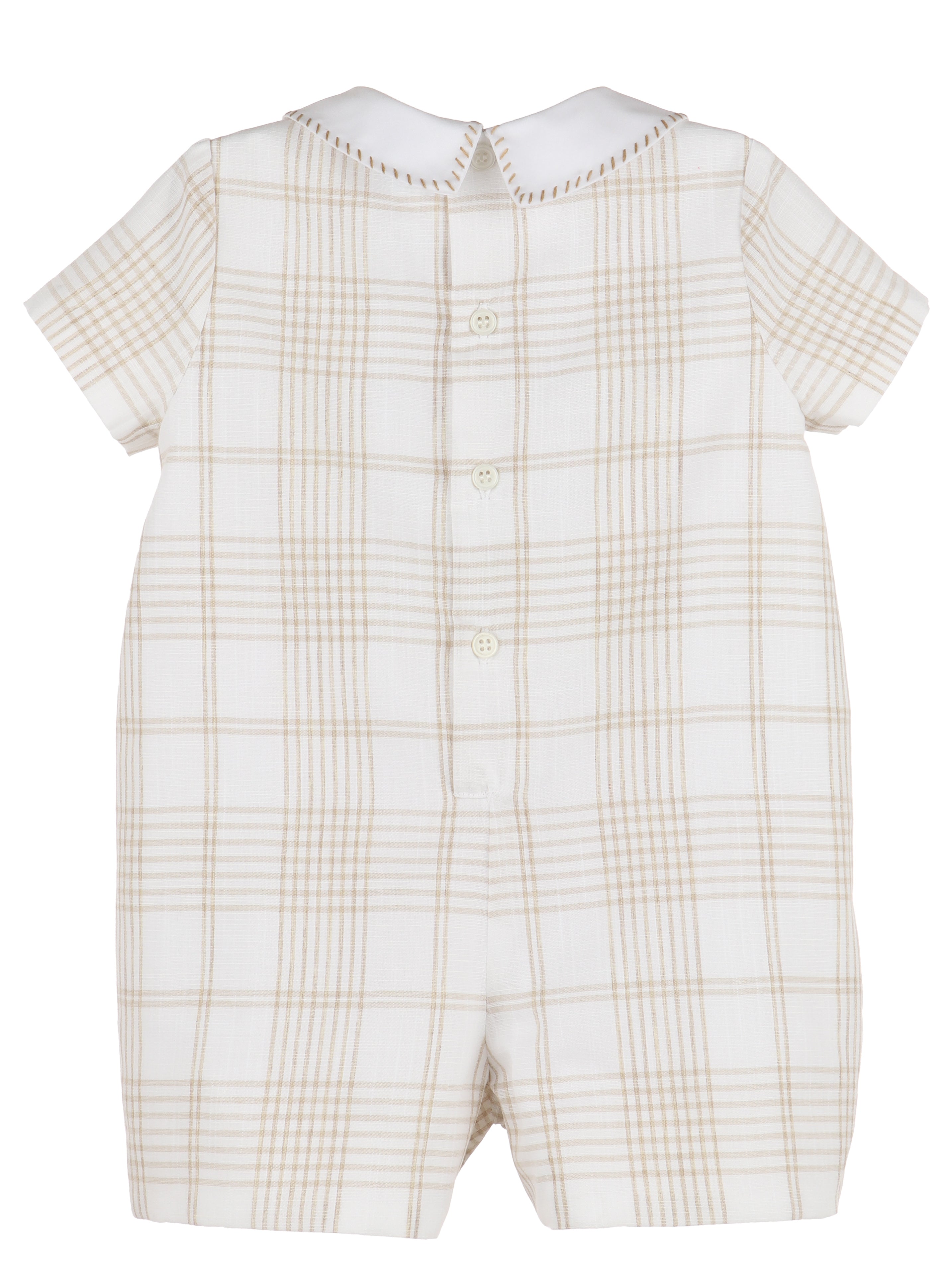 Beige Plaid Romper White Collar