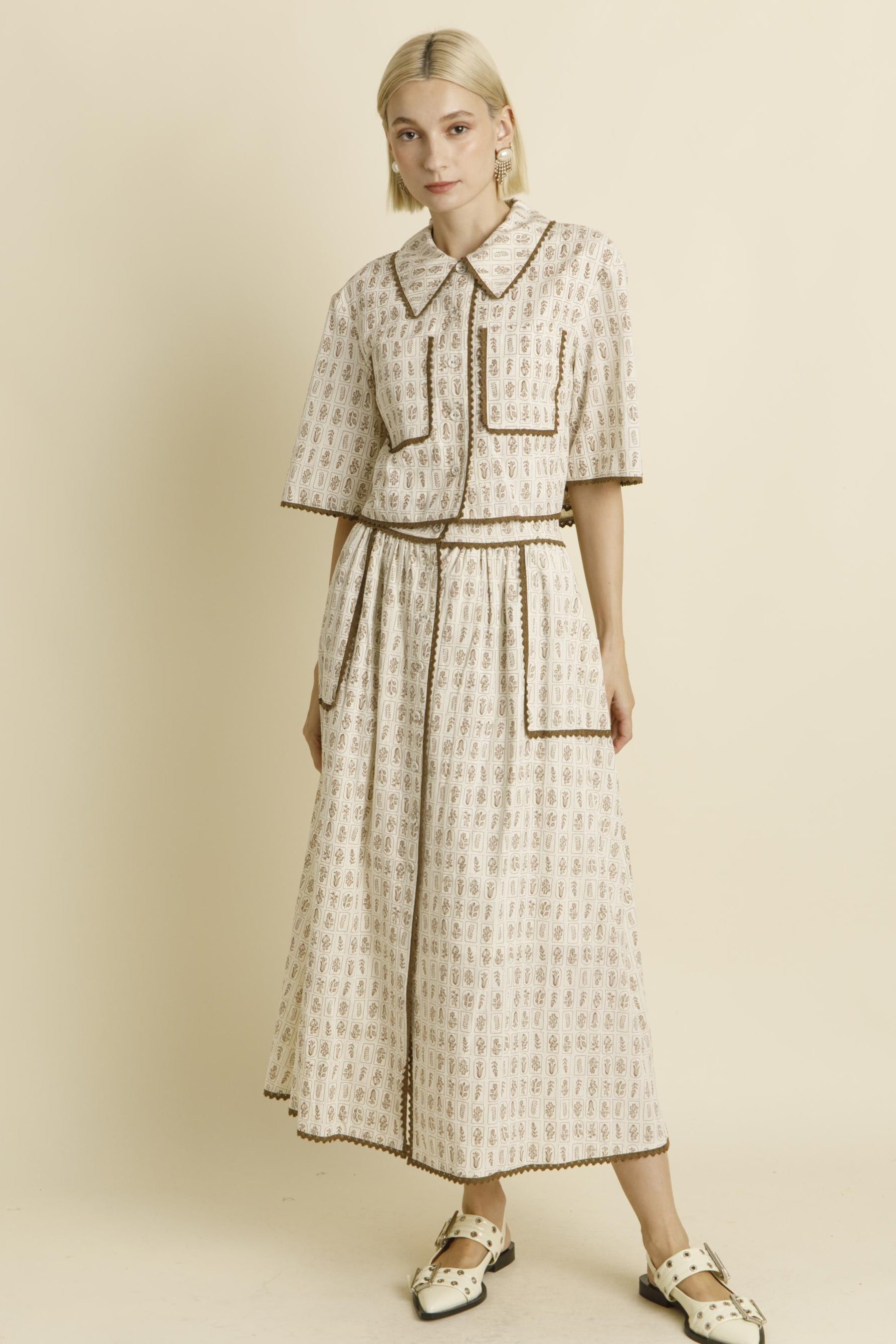 Bailey Brown Herb Collared Top and Skirt