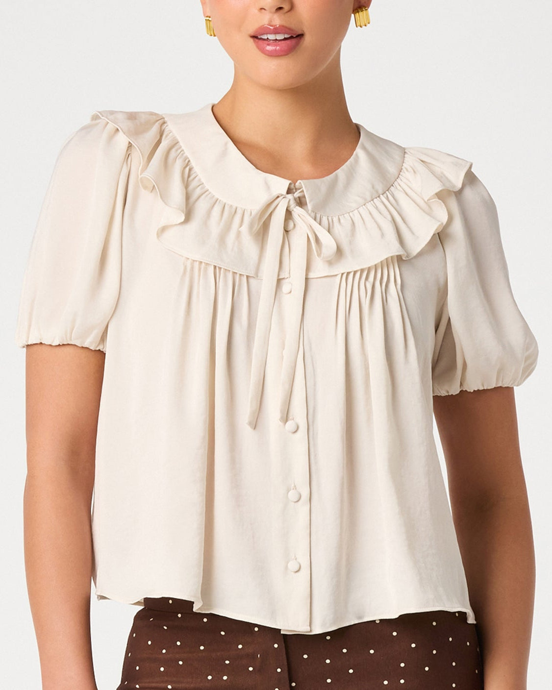 Ivory Blouse Ruffle Yoke and Tie
