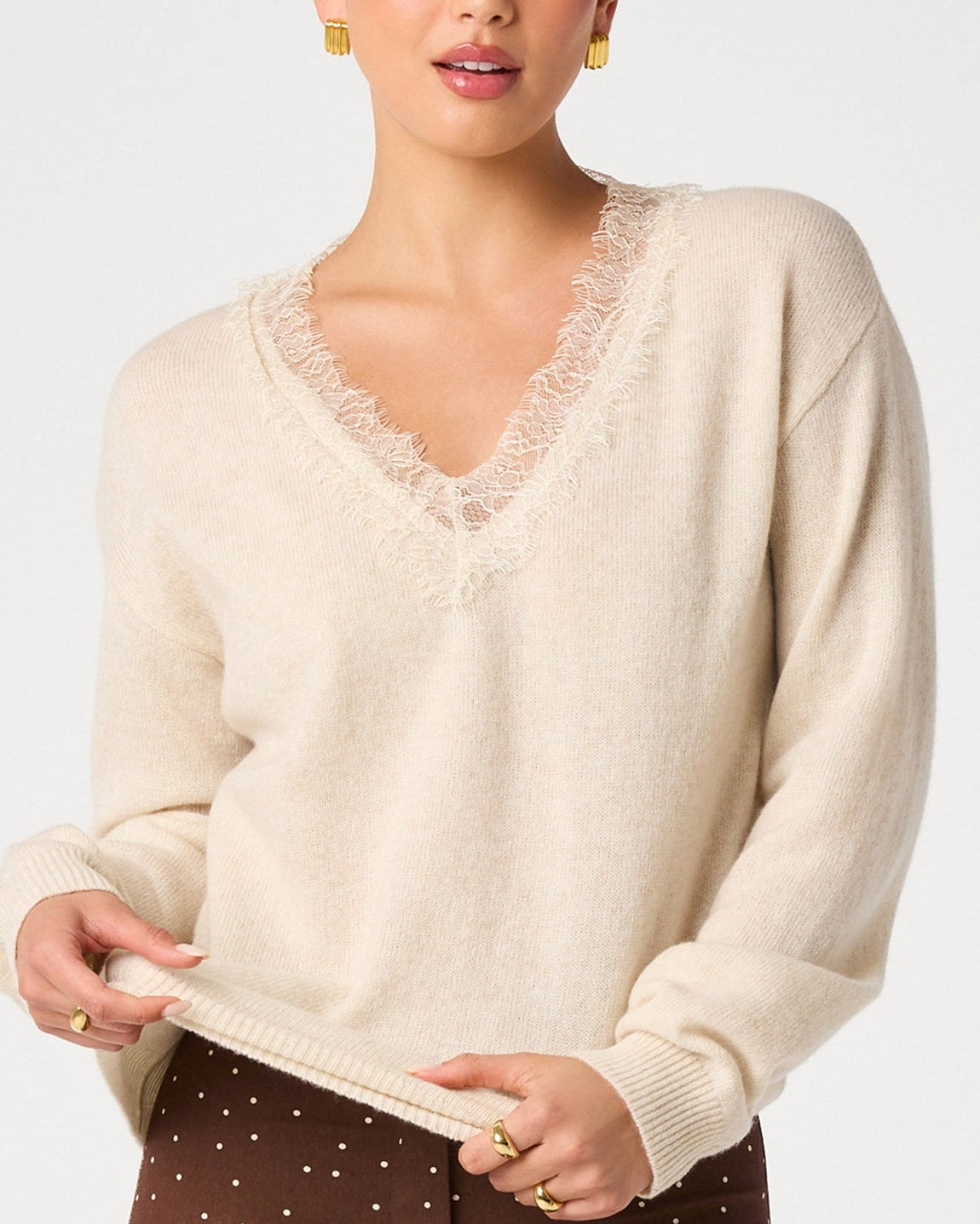Jadyn Ivory Lace V-Neck Sweater