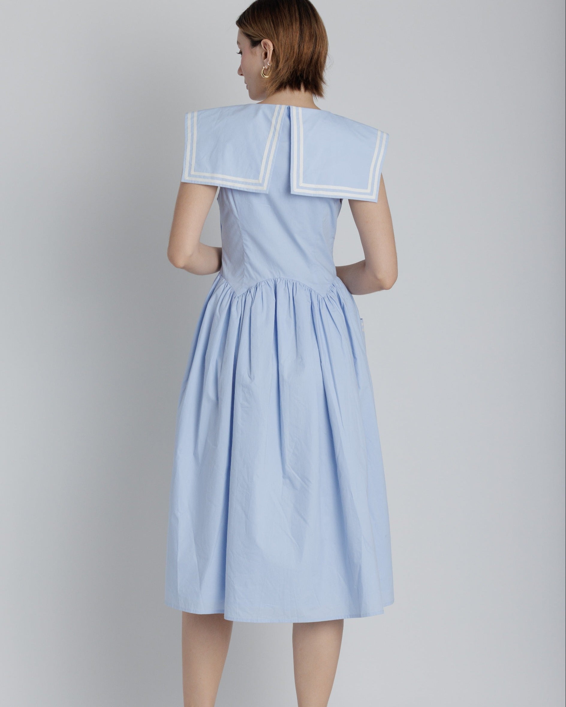 Sky Blue Poplin Sailor Midi Dress