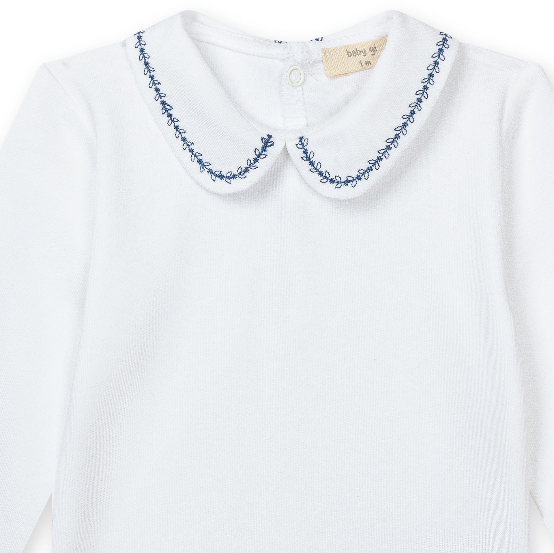 White & Navy Onesie with Peter Pan Collar