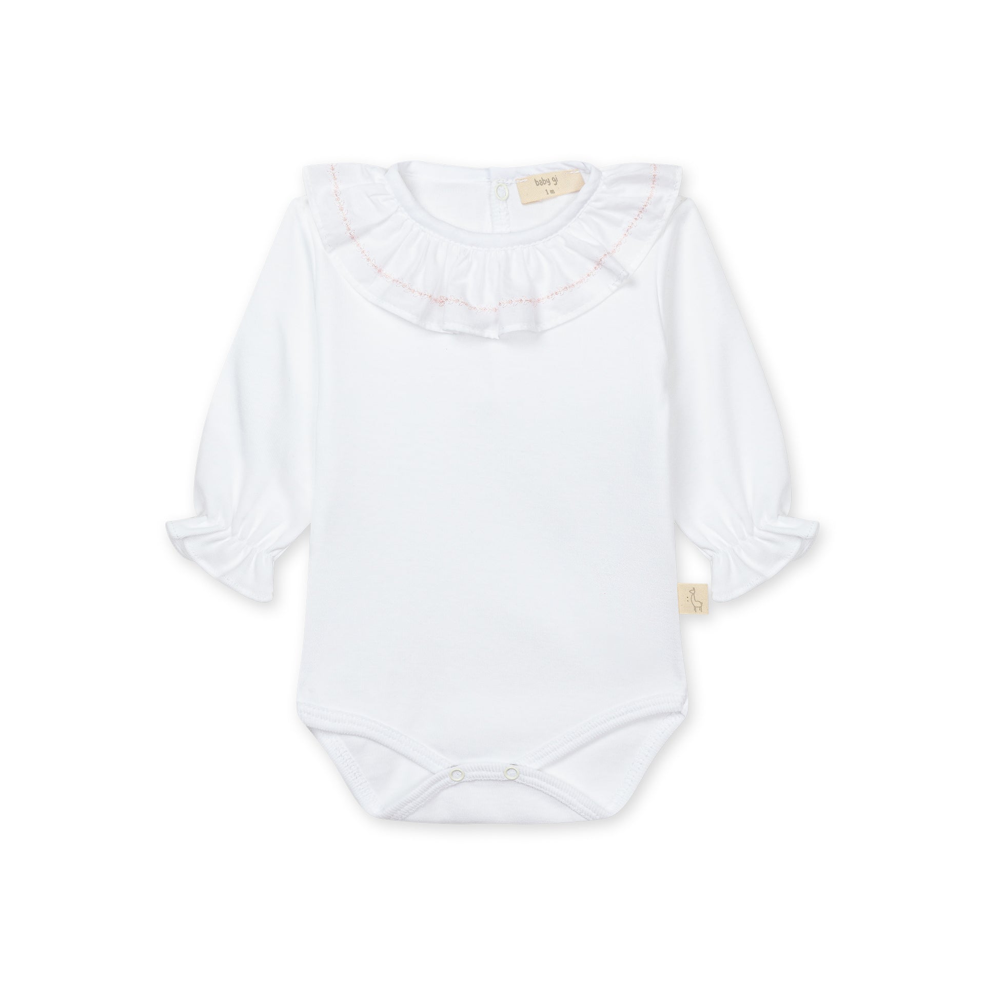 White Onesie with Pink Ruffled Collar