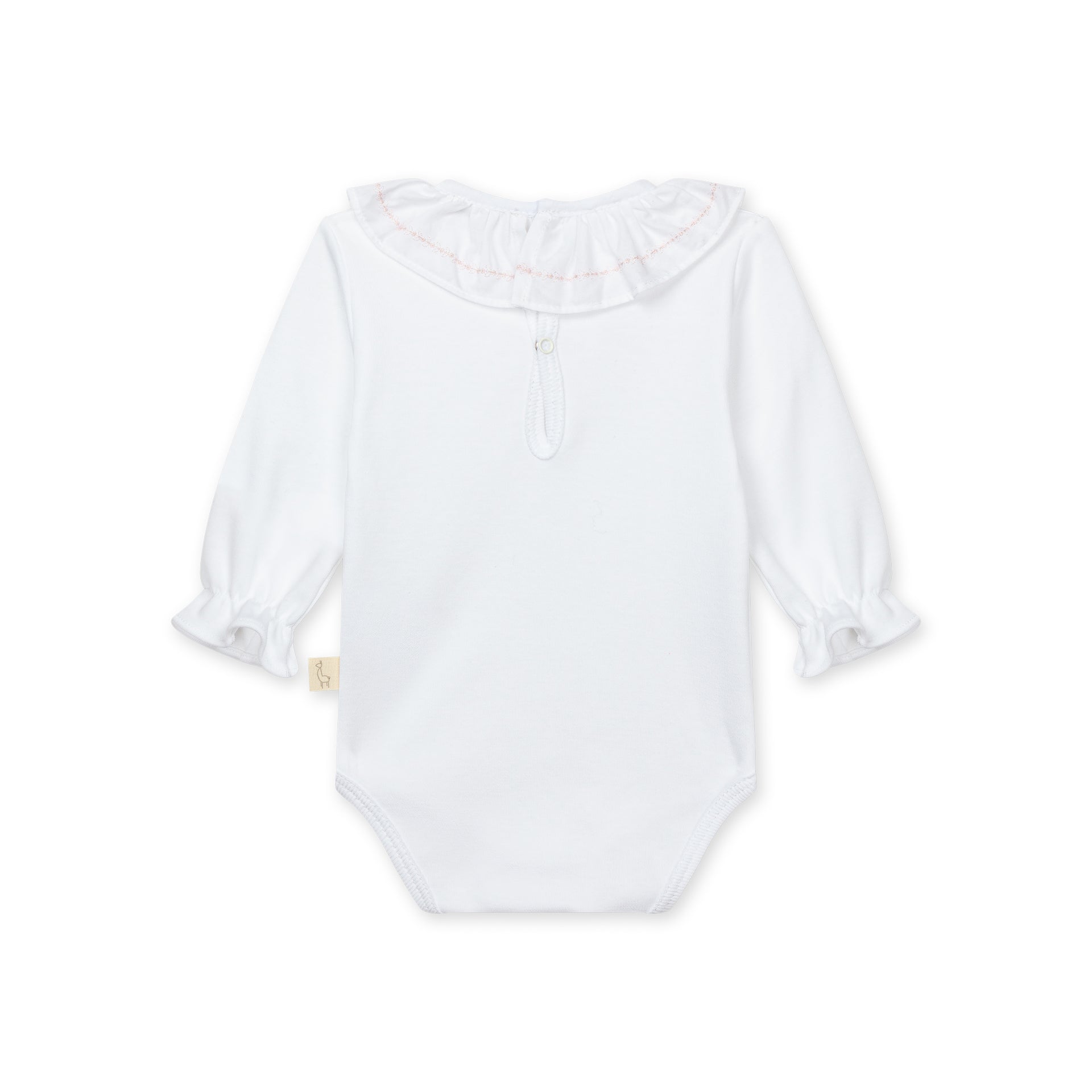 White Onesie with Pink Ruffled Collar