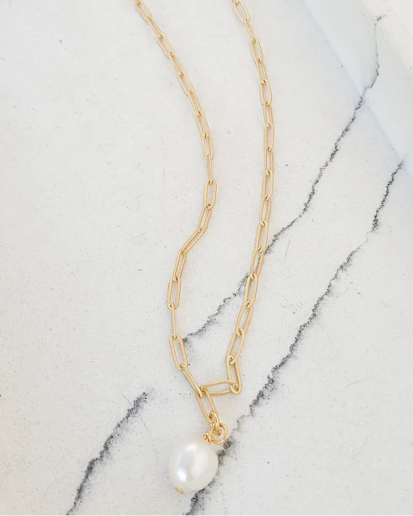 Paperclip Chain with Pearl Pendant