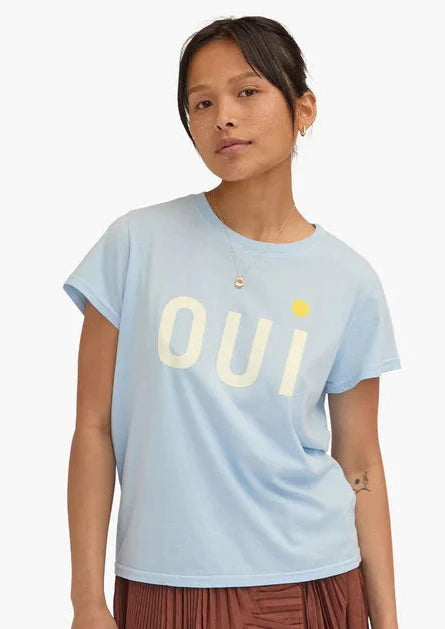 Clare V. Classis Light Blue OUI Tee