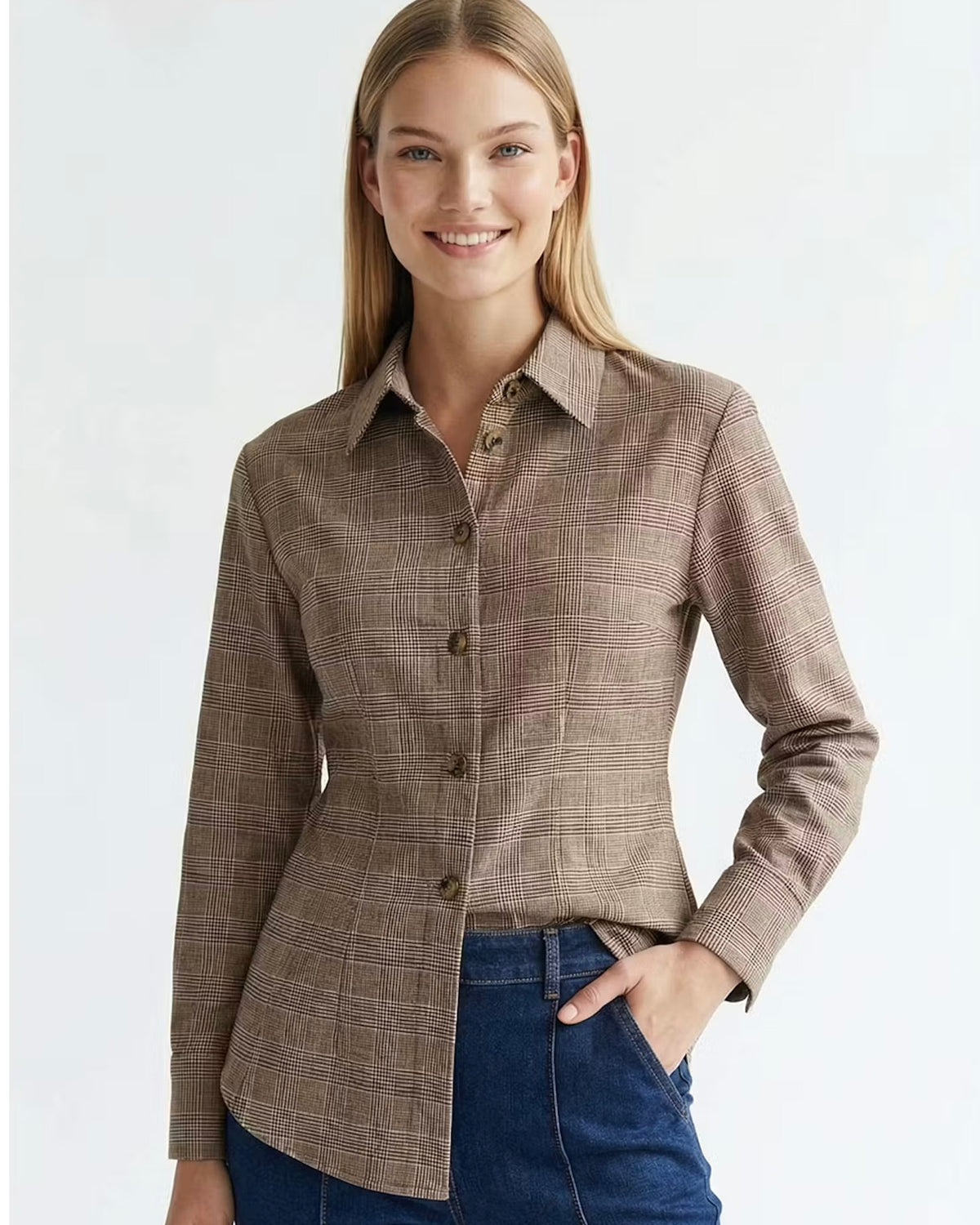 Exquise Brown Glenplaid Shirt