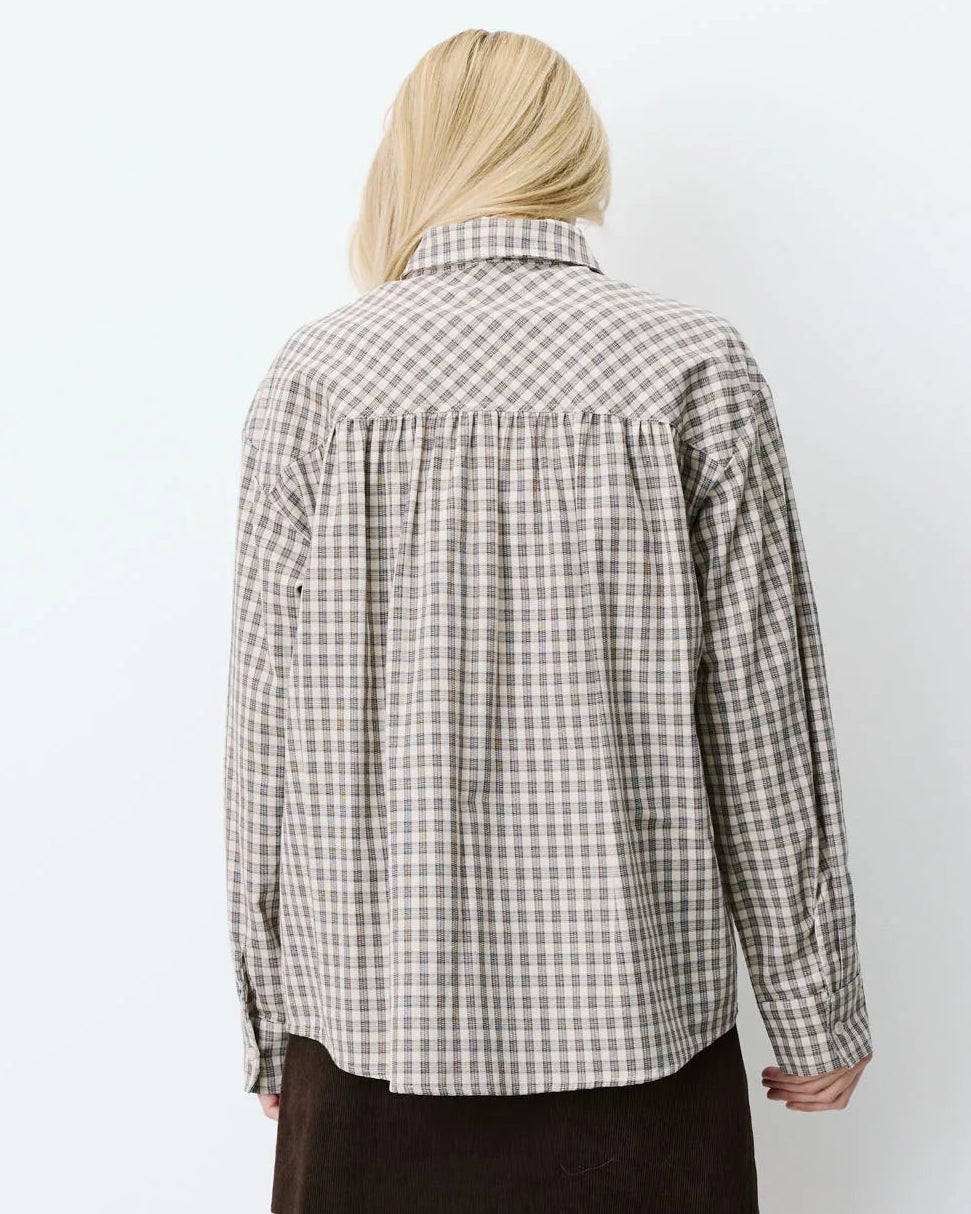 Ayla Brown Check Shirt with Tie