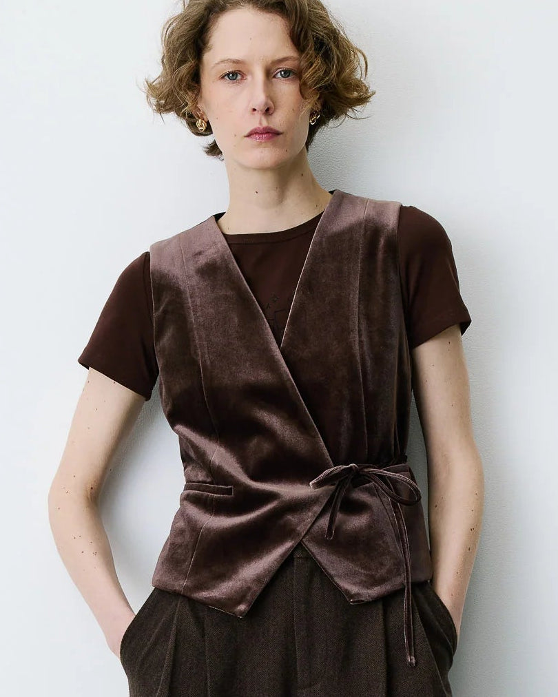 Brown Velvet Wrap Tie Vest