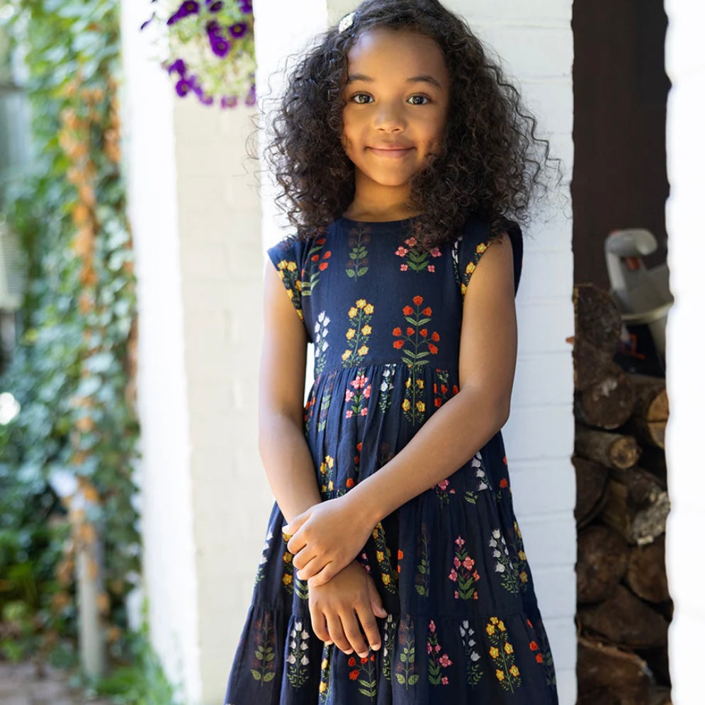 Navy Field Floral Peachy Dress