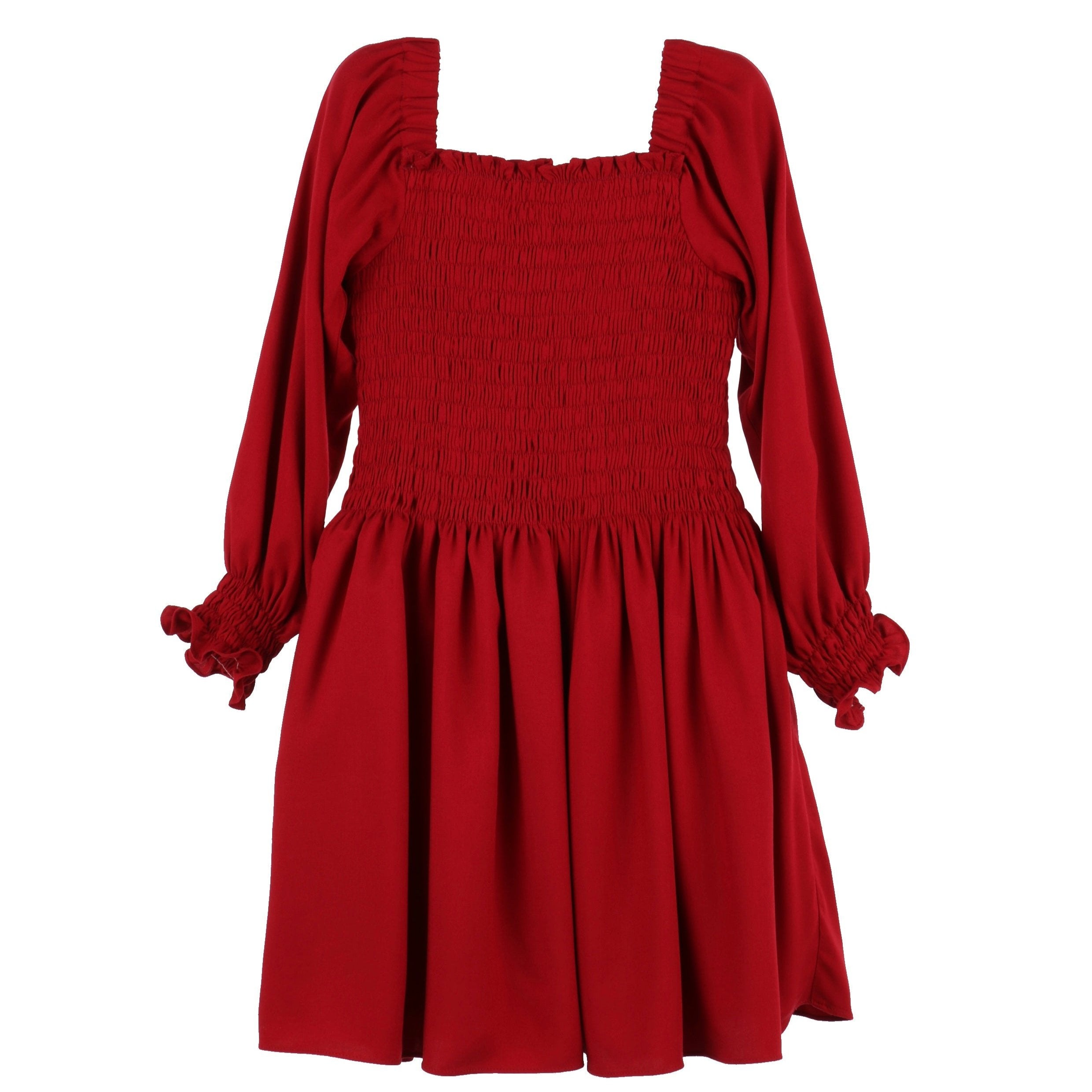 Red Smocked Peasant Dress