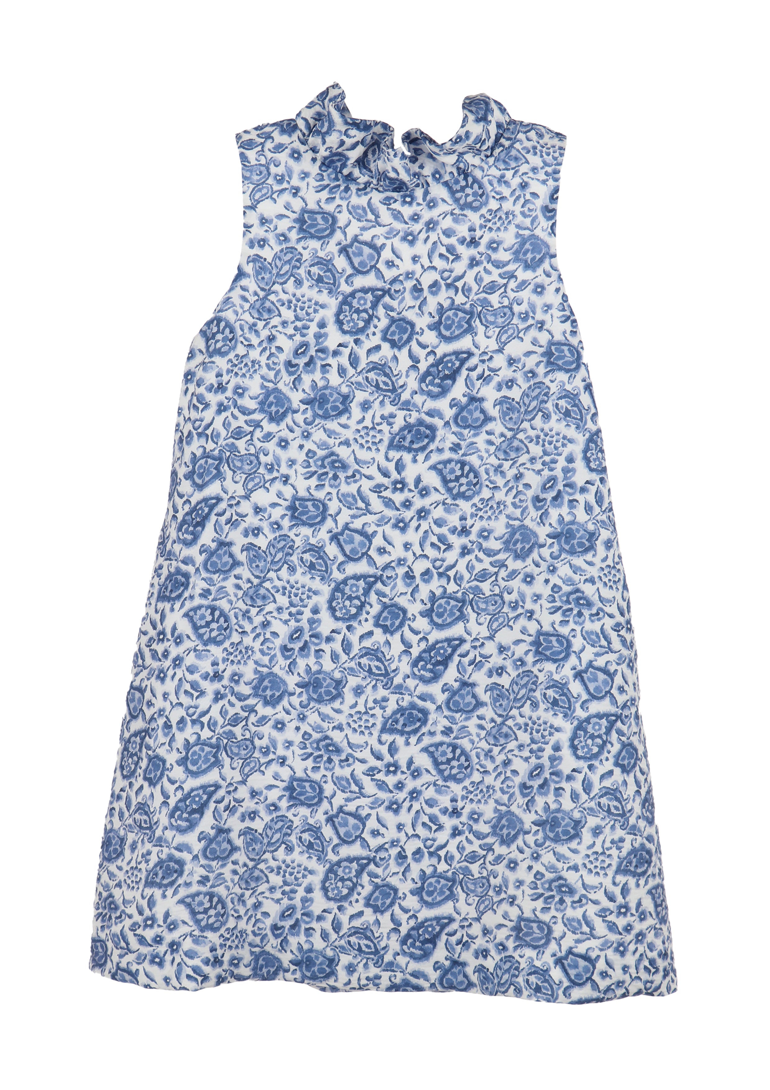 Royal Blue Floral Shift Dress Ruffle Collar