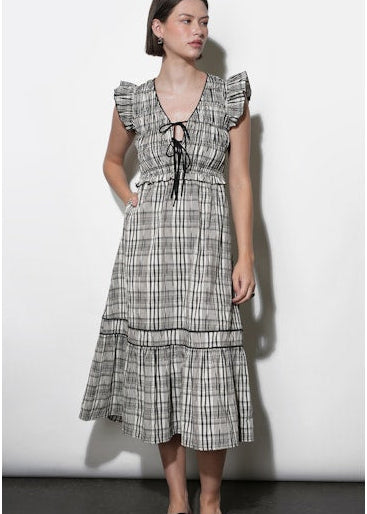 Women's Black Cream Plaid Dress