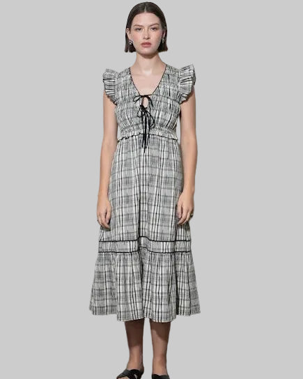 Women's Black Cream Plaid Dress