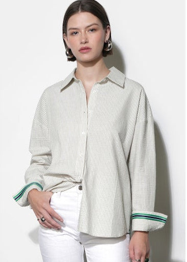 Women's Cream Navy Seersucker Shirt