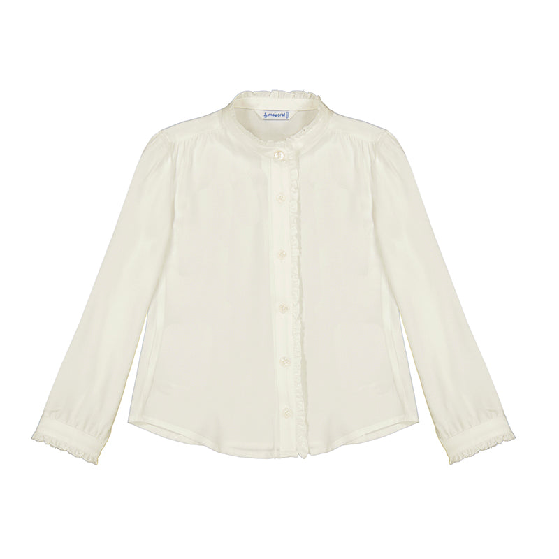 White Blouse Small Ruffle Trim