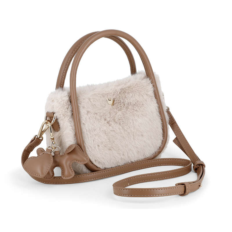 Girl's Beige Fur Top Handle bag