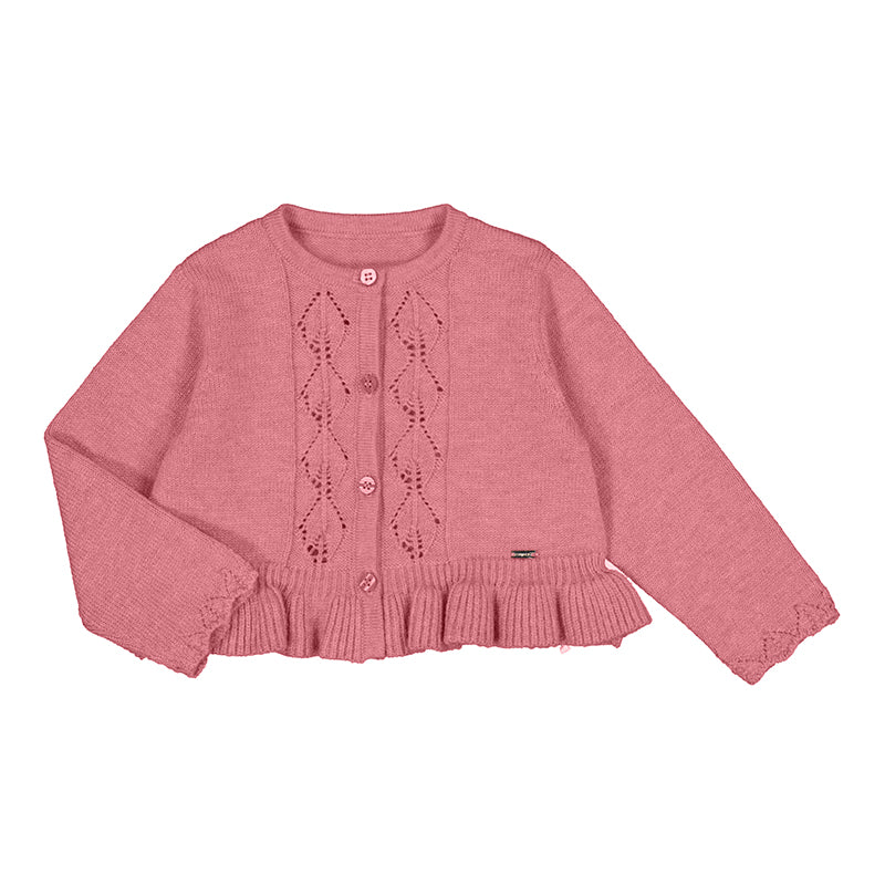 Raspberry Pointelle Peplum Infant Cardigan