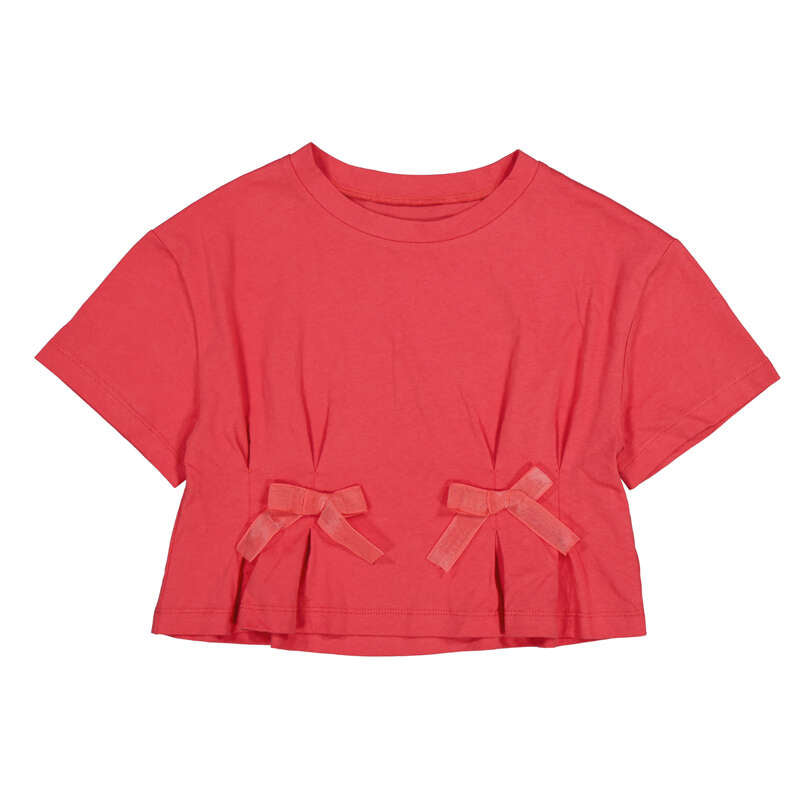 Coral Peplum Tee with Bows