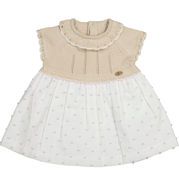 Beige Knit Bodice & Swiss Dot Dress