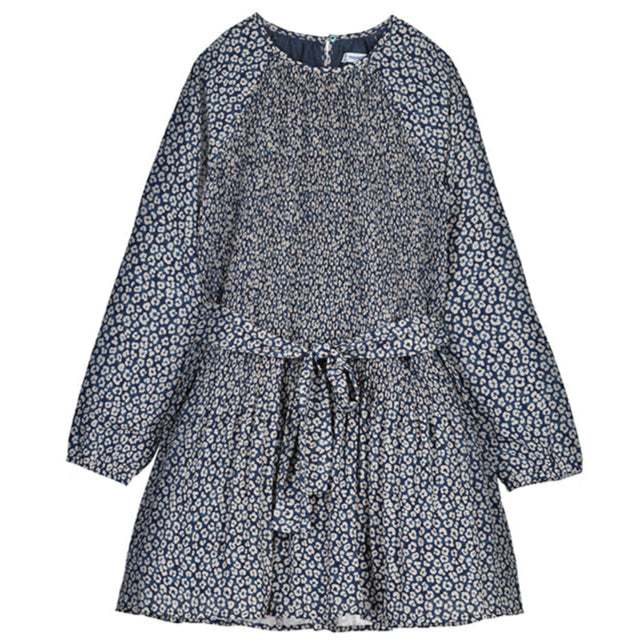 Girl's Navy Leopard Mini Pleated Dress