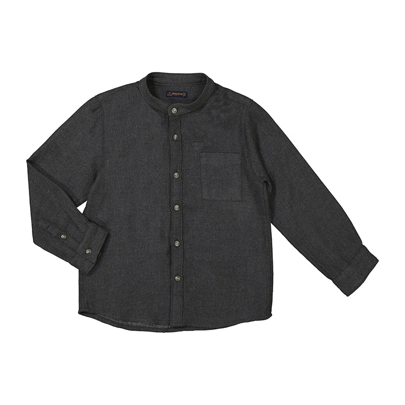 Charcoal Flannel Band Collar Shirt