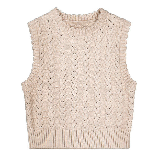 Beige Pointelle Chevron Sweater Vest