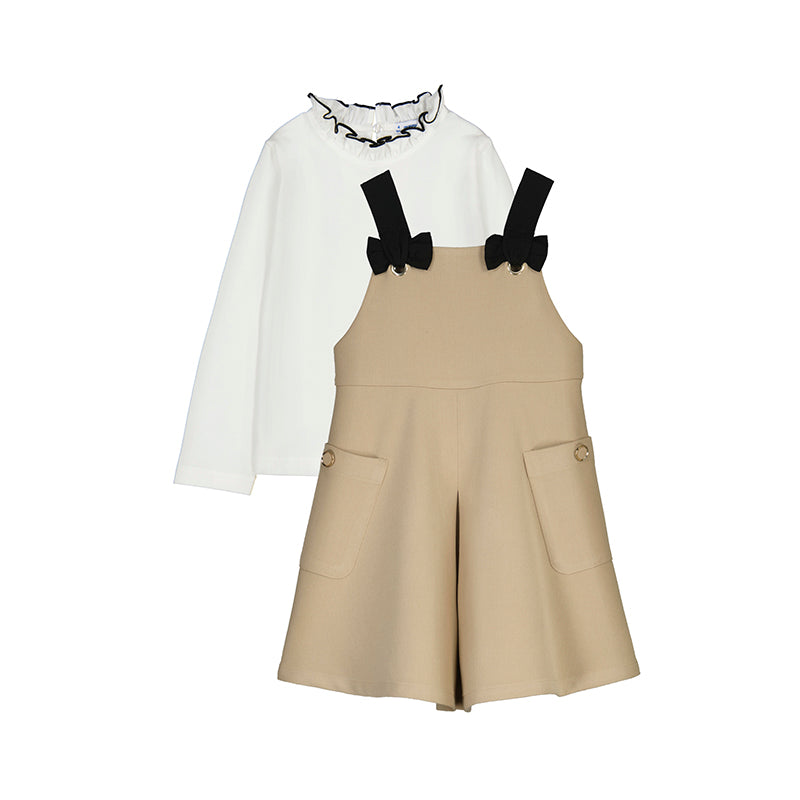 Girl's Camel Jumper & Blouse Black Bows